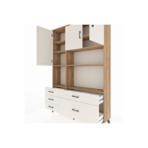 Arges Gardrop 8 Raflı 5 Çekmeceli 3 Kapaklı 132x30x195 Çam-aytaşı