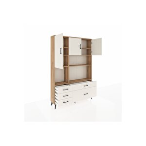 Arges Gardrop 8 Raflı 5 Çekmeceli 3 Kapaklı 132x30x195 Çam-aytaşı