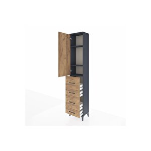 Arges Dolap 3 Raflı 4 Çekmeceli Tek Kapaklı 44x30x221 Antrasit-çam