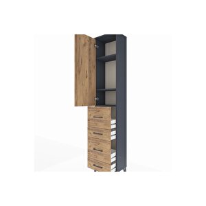 Arges Dolap 3 Raflı 4 Çekmeceli Tek Kapaklı 44x30x221 Antrasit-çam