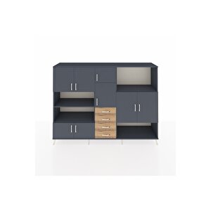 Hyperion Dolap 10 Raflı 4 Çekmeceli 8 Kapaklı 220x44x163 Antrasit-antrasit/çam