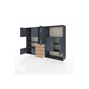 Hyperion Dolap 10 Raflı 4 Çekmeceli 8 Kapaklı 220x44x163 Antrasit-antrasit/çam