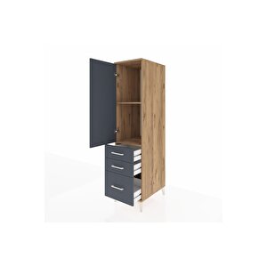 Kronos Dolap 2 Raflı 3 Çekmeceli Tek Kapaklı 44x59x182 Çam-antrasit