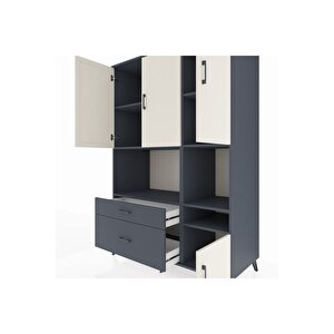 Kronos Dolap 7 Raflı 2 Çekmeceli 4 Kapaklı 132x59x195 Antrasit-aytaşı/antrasit