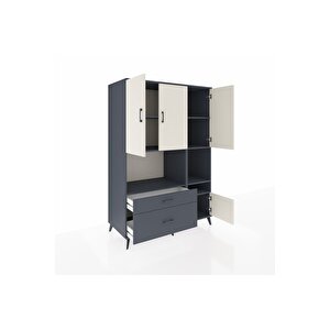 Kronos Dolap 7 Raflı 2 Çekmeceli 4 Kapaklı 132x59x195 Antrasit-aytaşı/antrasit