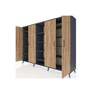 Hyperion Dolap 12 Raflı 4 Kapaklı 220x44x163 Antrasit-çam/antrasit