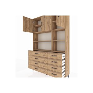 Arges Gardrop 8 Raflı 8 Çekmeceli 3 Kapaklı 132x30x195 Çam-çam