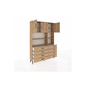 Arges Gardrop 8 Raflı 8 Çekmeceli 3 Kapaklı 132x30x195 Çam-çam