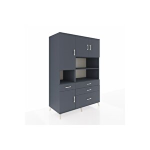 Kronos Dolap 9 Raflı 4 Çekmeceli 4 Kapaklı 132x59x195 Antrasit-antrasit/antrasit