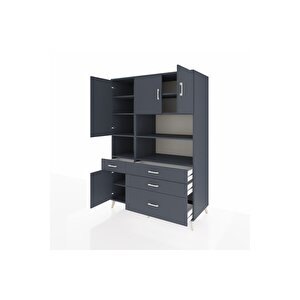 Kronos Dolap 9 Raflı 4 Çekmeceli 4 Kapaklı 132x59x195 Antrasit-antrasit/antrasit