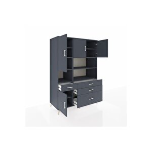 Kronos Dolap 9 Raflı 4 Çekmeceli 4 Kapaklı 132x59x195 Antrasit-antrasit/antrasit