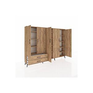 Arges Dolap 12 Raflı 2 Çekmeceli 7 Kapaklı 220x30x163 Çam-çam