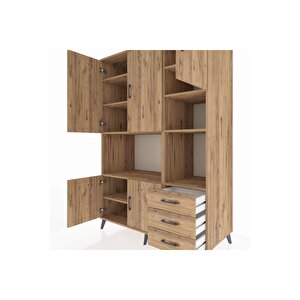 Kronos Dolap 9 Raflı 3 Çekmeceli 5 Kapaklı 132x59x195 Çam-çam/çam