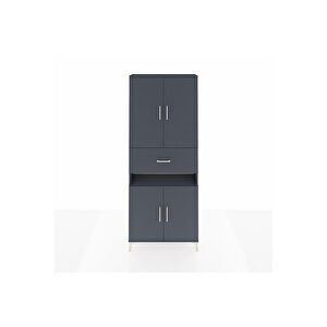 Arges Dolap 5 Raflı Tek Çekmeceli 4 Kapaklı 88x30x221 Antrasit-antrasit