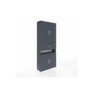 Arges Dolap 5 Raflı Tek Çekmeceli 4 Kapaklı 88x30x221 Antrasit-antrasit