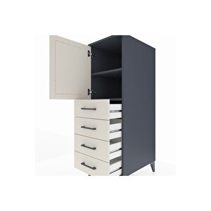 Kronos Dolap 2 Raflı 4 Çekmeceli Tek Kapaklı 44x59x134 Antrasit-aytaşı