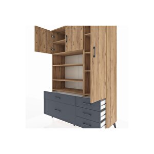Hyperion Dolap 9 Raflı 5 Çekmeceli 3 Kapaklı 132x44x195 Çam-çam/antrasit