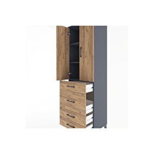 Hyperion Dolap 3 Raflı 4 Çekmeceli 2 Kapaklı 60x44x195 Antrasit-çam