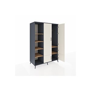 Kronos Dolap 6 Raflı 4 Kapaklı Tek Askılı 132x59x195 Antrasit-aytaşı/çam