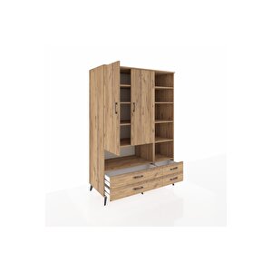Kronos Dolap 10 Raflı 4 Çekmeceli 2 Kapaklı 132x59x195 Çam-çam/çam