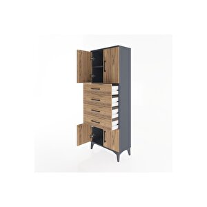 Arges Dolap 2 Raflı 4 Çekmeceli 4 Kapaklı 60x30x163 Antrasit-çam