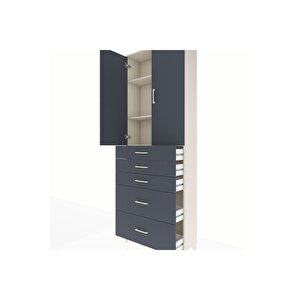 Arges Dolap 3 Raflı 5 Çekmeceli 2 Kapaklı 88x30x243 Aytaşı-antrasit