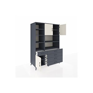 Kronos Dolap 9 Raflı 5 Çekmeceli 3 Kapaklı 132x59x195 Antrasit-aytaşı/antrasit