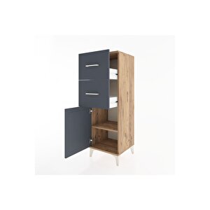 Hyperion Dolap Tek Raflı 2 Çekmeceli Tek Kapaklı 44x44x134 Çam-antrasit