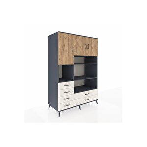 Kronos Dolap 9 Raflı 6 Çekmeceli 3 Kapaklı 132x59x195 Antrasit-çam/aytaşı