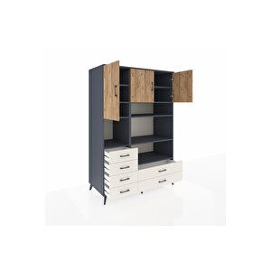 Kronos Dolap 9 Raflı 6 Çekmeceli 3 Kapaklı 132x59x195 Antrasit-çam/aytaşı