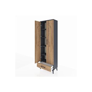 Arges Dolap 5 Raflı Tek Çekmeceli 2 Kapaklı 60x30x182 Antrasit-çam