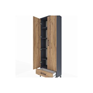 Arges Dolap 5 Raflı Tek Çekmeceli 2 Kapaklı 60x30x182 Antrasit-çam