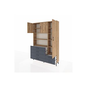 Arges Dolap 9 Raflı 6 Çekmeceli 3 Kapaklı 132x30x195 Çam-çam/antrasit
