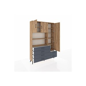 Arges Dolap 9 Raflı 6 Çekmeceli 3 Kapaklı 132x30x195 Çam-çam/antrasit