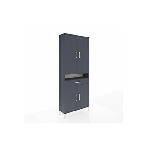 Arges Dolap 5 Raflı Tek Çekmeceli 4 Kapaklı 88x30x221 Antrasit-antrasit