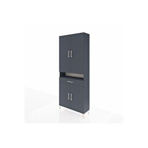 Arges Dolap 5 Raflı Tek Çekmeceli 4 Kapaklı 88x30x221 Antrasit-antrasit
