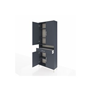 Arges Dolap 5 Raflı Tek Çekmeceli 4 Kapaklı 88x30x221 Antrasit-antrasit