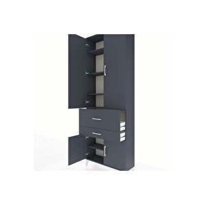 Arges Dolap 5 Raflı 2 Çekmeceli 4 Kapaklı 88x30x243 Antrasit-antrasit
