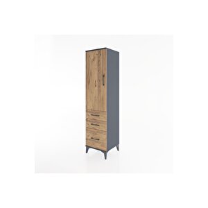 Hyperion Dolap 2 Raflı 3 Çekmeceli Tek Kapaklı 44x44x182 Antrasit-çam