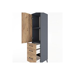 Hyperion Dolap 2 Raflı 3 Çekmeceli Tek Kapaklı 44x44x182 Antrasit-çam