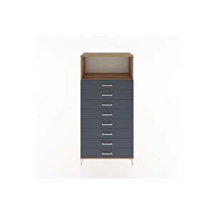 Hyperion Dolap Tek Raflı 8 Çekmeceli 88x44x182 Çam-antrasit