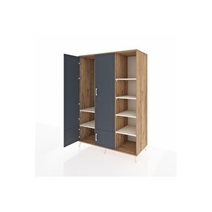 Kronos Dolap 6 Raflı 4 Kapaklı Tek Askılı 132x59x195 Çam-antrasit/aytaşı