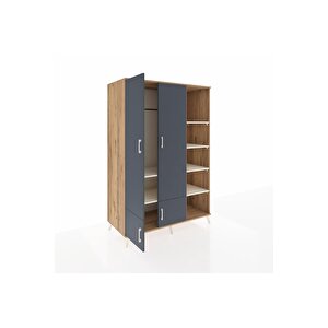 Kronos Dolap 6 Raflı 4 Kapaklı Tek Askılı 132x59x195 Çam-antrasit/aytaşı