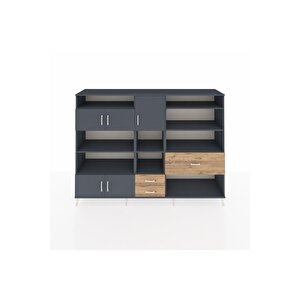 Hyperion Dolap 13 Raflı 3 Çekmeceli 5 Kapaklı 220x44x163 Antrasit-antrasit/çam