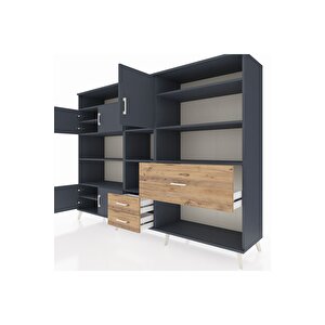 Hyperion Dolap 13 Raflı 3 Çekmeceli 5 Kapaklı 220x44x163 Antrasit-antrasit/çam