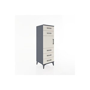 Hyperion Dolap Tek Raflı 5 Çekmeceli Tek Kapaklı 44x44x134 Antrasit-aytaşı