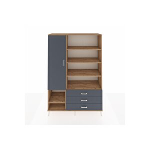 Hyperion Gardrop 9 Raflı 3 Çekmeceli Tek Kapaklı  132x44x195 Çam-antrasit