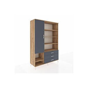 Hyperion Gardrop 9 Raflı 3 Çekmeceli Tek Kapaklı  132x44x195 Çam-antrasit