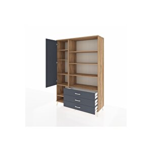 Hyperion Gardrop 9 Raflı 3 Çekmeceli Tek Kapaklı  132x44x195 Çam-antrasit