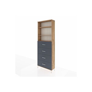 Arges Dolap 3 Raflı 4 Çekmeceli 88x30x243 Çam-antrasit